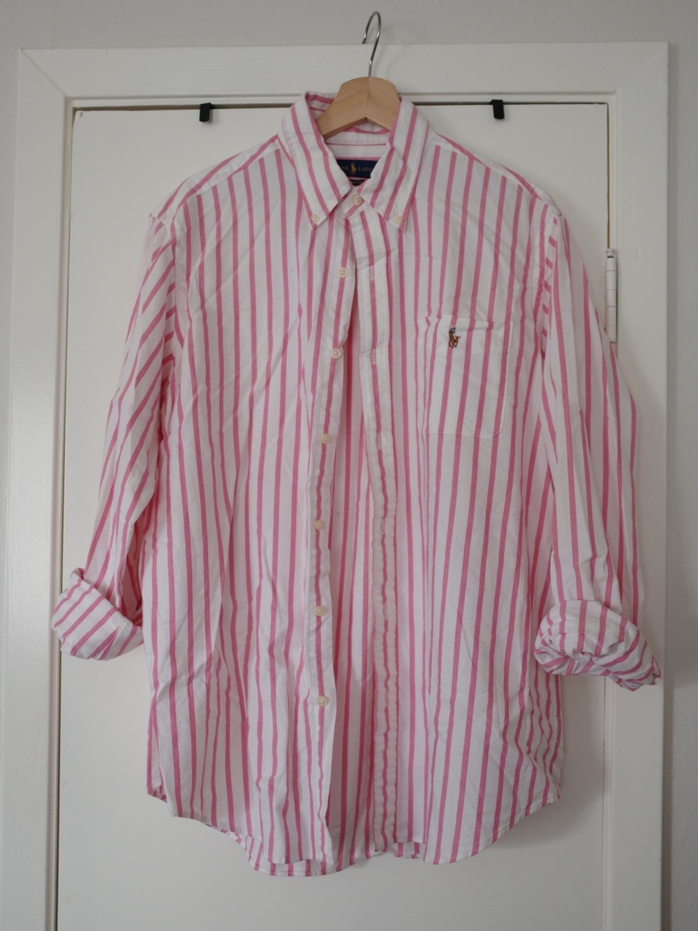 Ralph Lauren Pink and White Vertical Stripe Button-Down Shirt